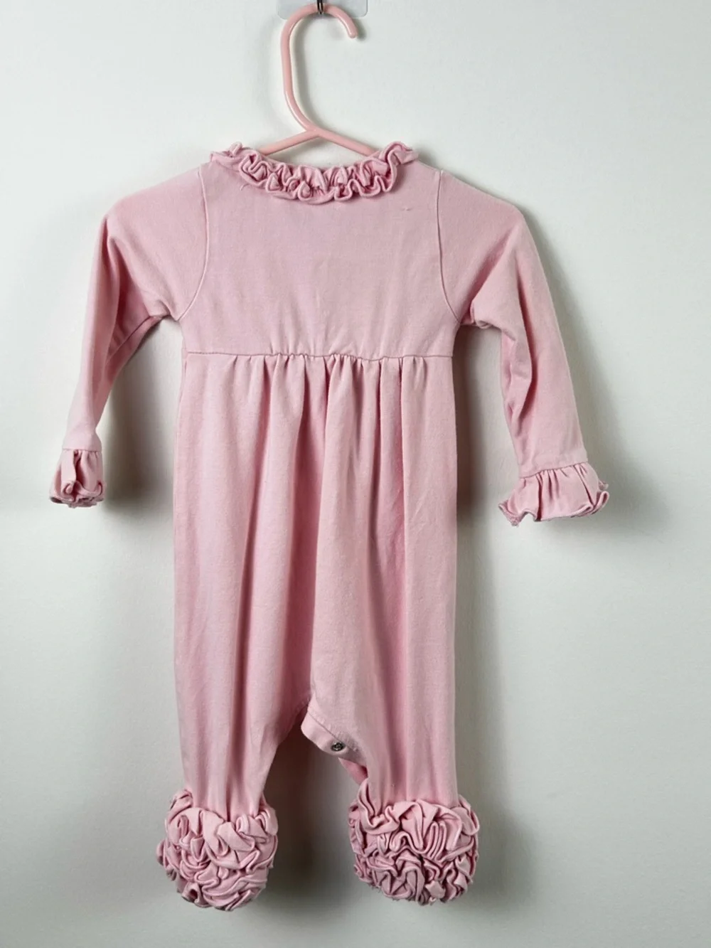 Marie Nicole Clothing Baby Pink Ruffle-Trim Footed One-Piece